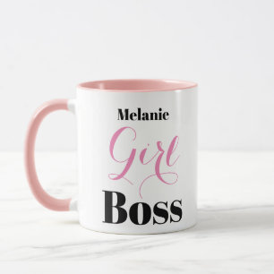 Caneca Chefe Menina Script Elegante Rosa Preto Personaliz