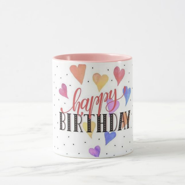 Caneca Cheio de Corações dos Desejos de Aniversário: Feli (Centro)