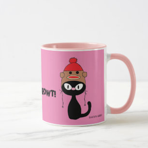 Caneca Cheque Meowt! Gato preto de desenho com chapéu mac