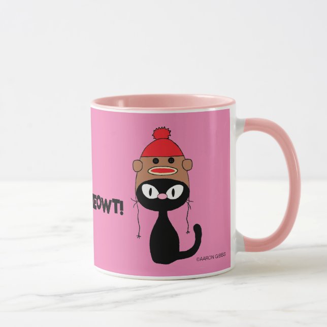Caneca Cheque Meowt! Gato preto de desenho com chapéu mac (Direita)