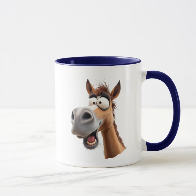 Caneca Cheval cartoon drôle, complètement dingue. (Direita)