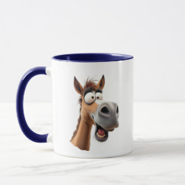 Caneca Cheval cartoon drôle, complètement dingue.