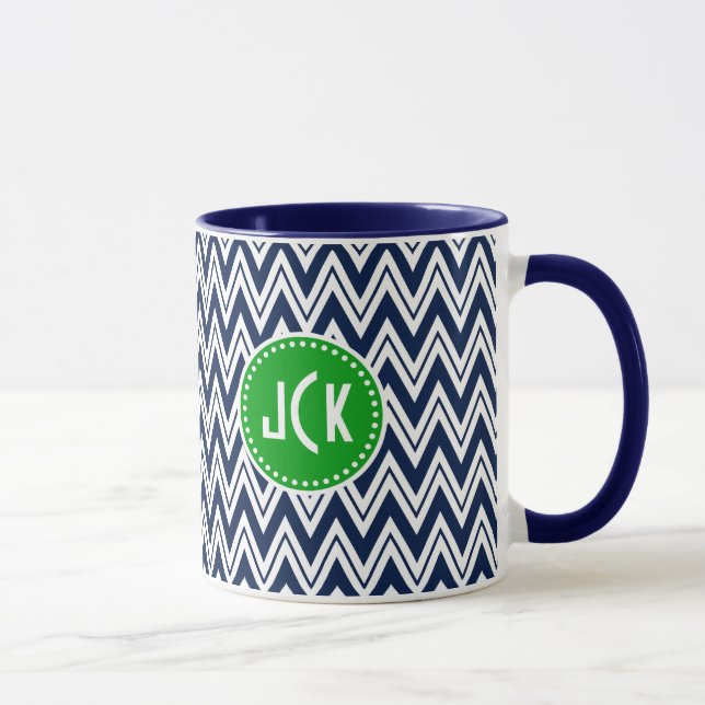 Caneca Chevron Zigzag Azul e Branco com Marinho monograma (Direita)