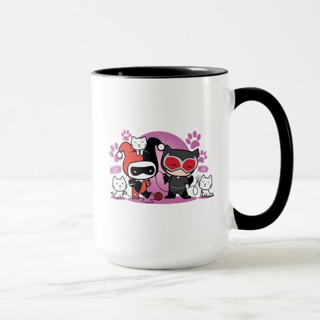 Caneca Chibi Harley Quinn & Chibi Catman Com Gatos (Direita)