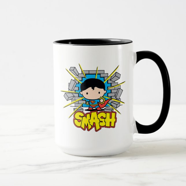 Caneca Chibi Superman Smashing Através da Parede de tijol (Direita)
