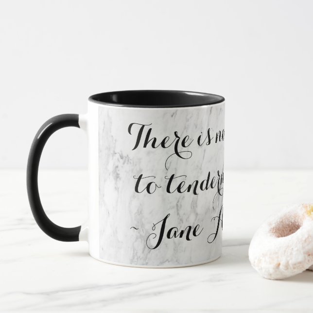 Caneca Chic Citação do Livro Emma de Jane Austen em Mármo (Com Donut)