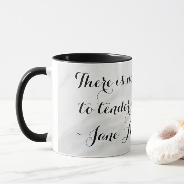 Caneca Chic Citação do Livro Emma de Jane Austen em Mármo (Com Donut)