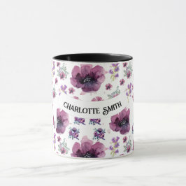 Caneca chic floral foliage purple blooming flowers