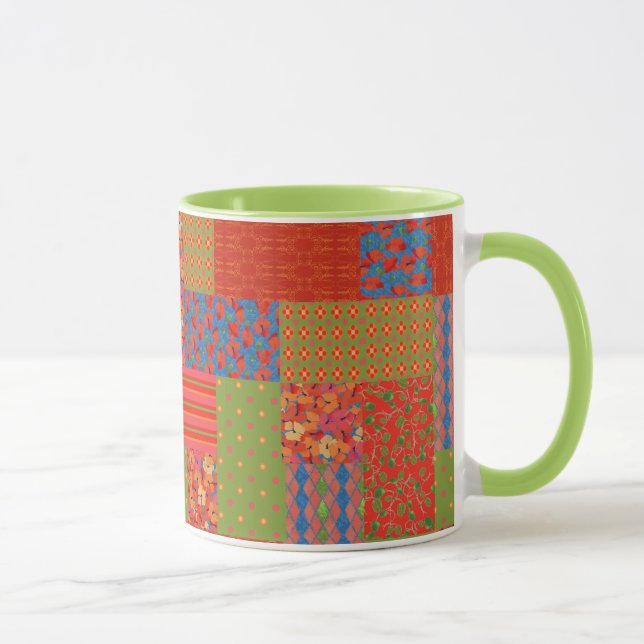 Caneca Chic Poppies Faux patchwork Ringer Coffee Mug (Direita)