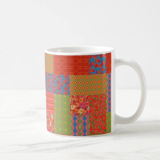 Caneca Chic Poppies Faux patchwork Ringer Coffee Mug (Direita)