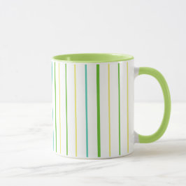 Caneca Chic Ringer Mug, Stripes, Verde, Turquesa, Amarelo