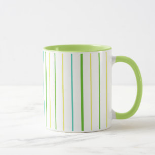 Caneca Chic Ringer Mug, Stripes, Verde, Turquesa, Amarelo