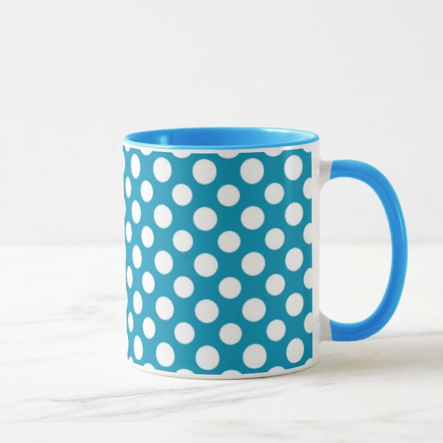 Caneca Chic White em Blue Jumbo Bolinhas Ringer Mug (Direita)