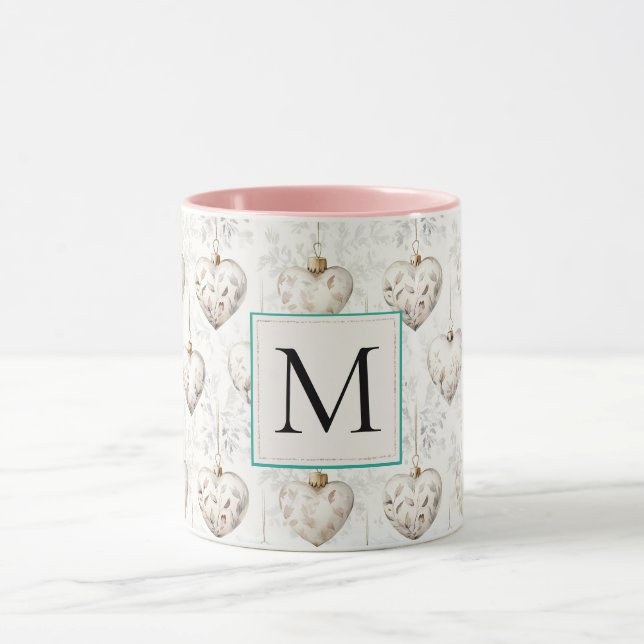 Caneca Chic White Heart Ornaments Monogram (Centro)
