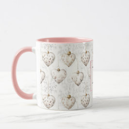 Caneca Chic White Pink Heart Ornaments Monogram