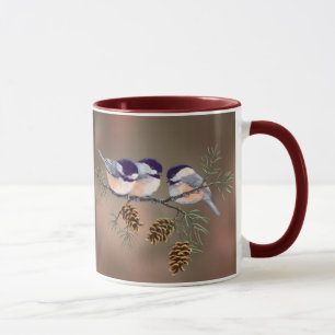 Caneca CHICKADEES & PINECONES por SHARON SHARPE