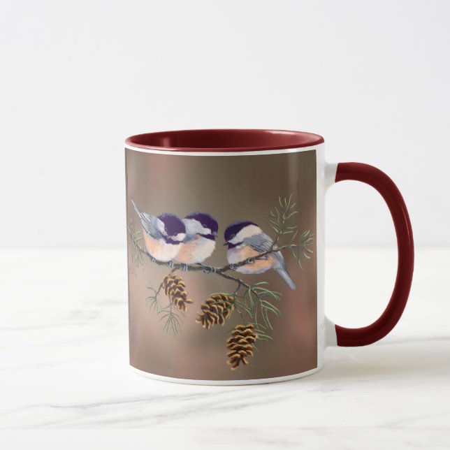Caneca CHICKADEES & PINECONES por SHARON SHARPE (Direita)
