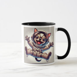 Caneca Chien astronaute en mission spatiale.