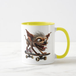 Caneca Chien au regard fou en mode skate.
