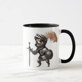 Caneca Chien chevalier en armure médiévale avec une épée