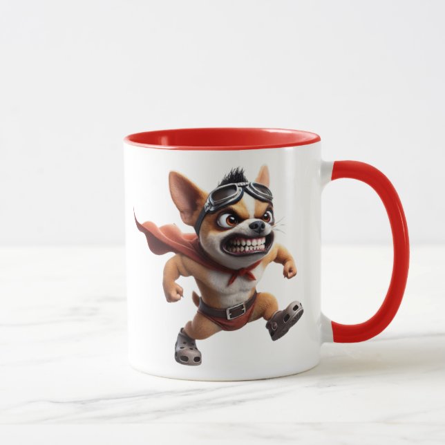 Caneca Chien Chihuahua super-héros déchaîné. (Direita)