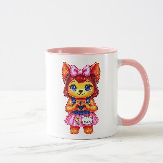 Caneca Chienne Kawaii Nœud Rose (Direita)