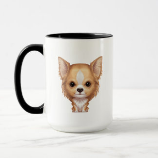 Caneca Chihuahua bege e branca de cabelos compridos