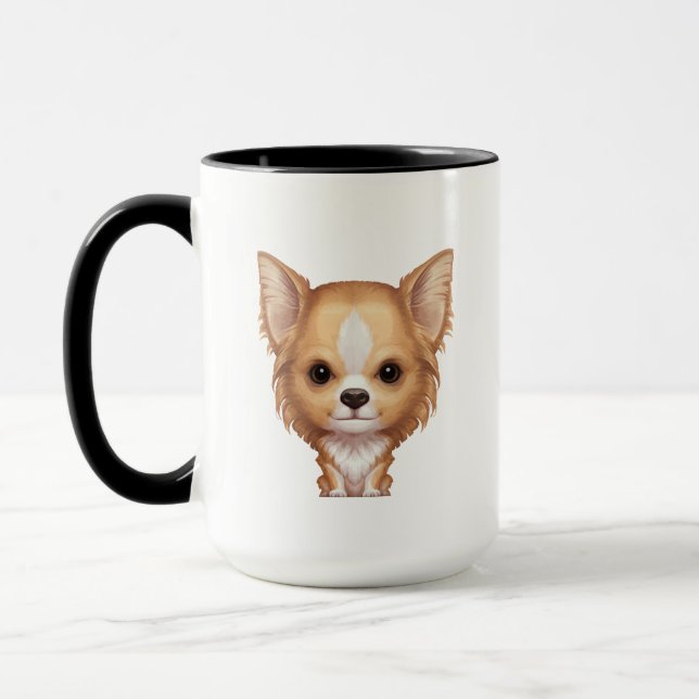 Caneca Chihuahua bege e branca de cabelos compridos (Esquerda)