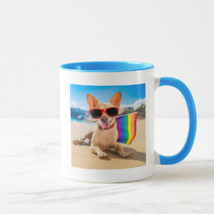 Caneca Chihuahua Dog na praia
