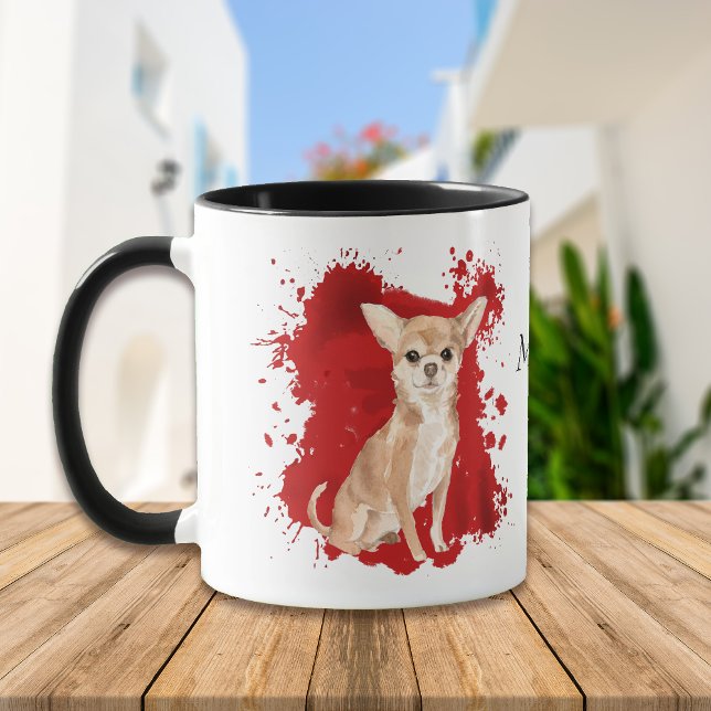 Caneca Chihuahua Dog Red Abstrato (Criador carregado)