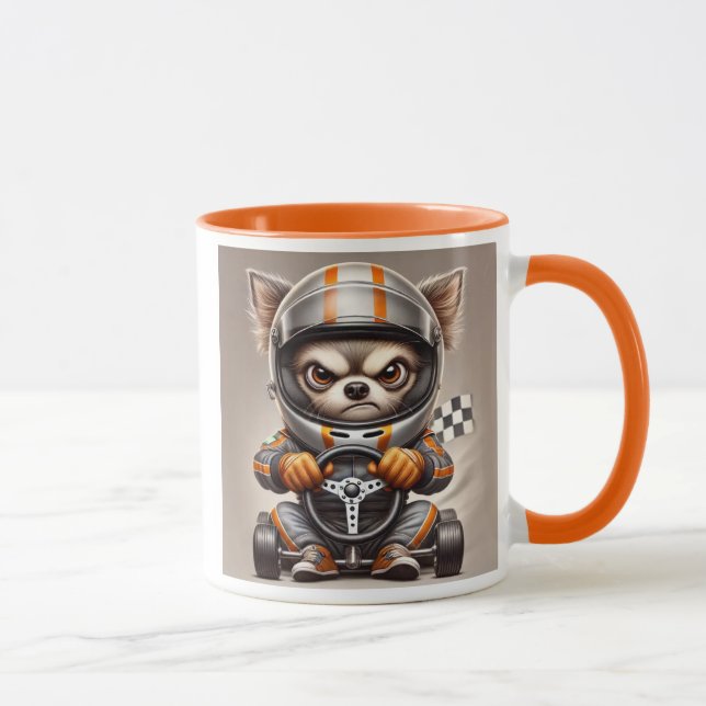 Caneca Chihuahua pilote de course en karting. (Direita)