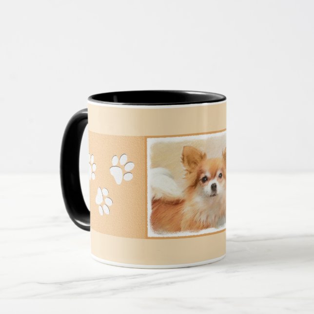 Caneca Chihuahua Pintura De Cachorro De Cabelo Longo (Frente Esquerda)