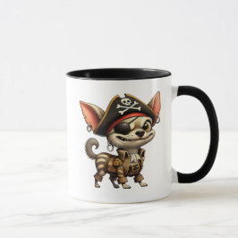 Caneca Chihuahua pirate avec chapeau et tenue corsaire.