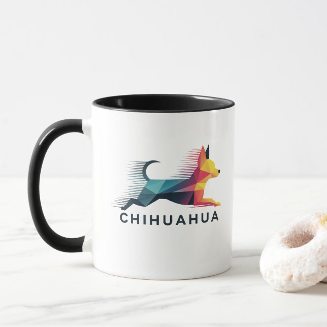 Caneca Chihuahua poligonal en amarillo y azul (Com Donut)