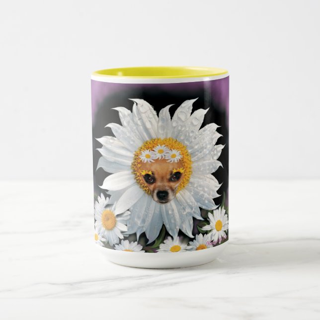 Caneca Chihuahua Puppy e Daisy Flowers Mug (Centro)