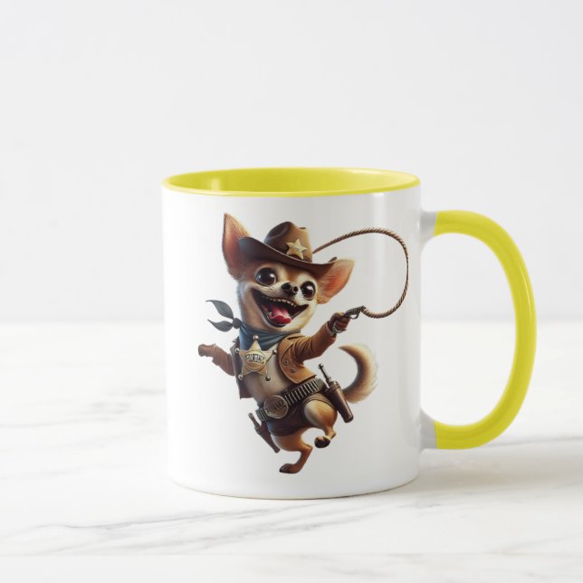 Caneca Chihuahua shérif délirant avec son lasso. (Direita)