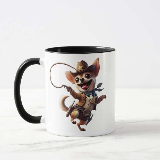 Caneca Chihuahua shérif délirant avec son lasso. (Esquerda)