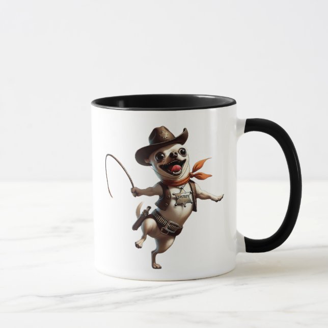 Caneca Chihuahua shérif du Far West avec son lasso. (Direita)