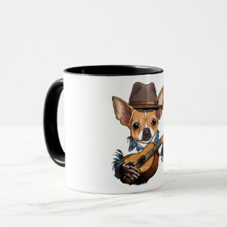 Caneca Chihuahua tocando guitarra de cachorro de estimaçã