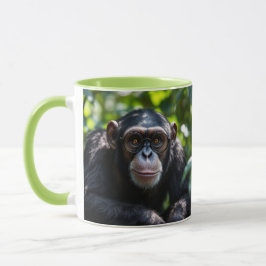 Caneca Chimpanzé curieux avec lunettes dans la jungle.