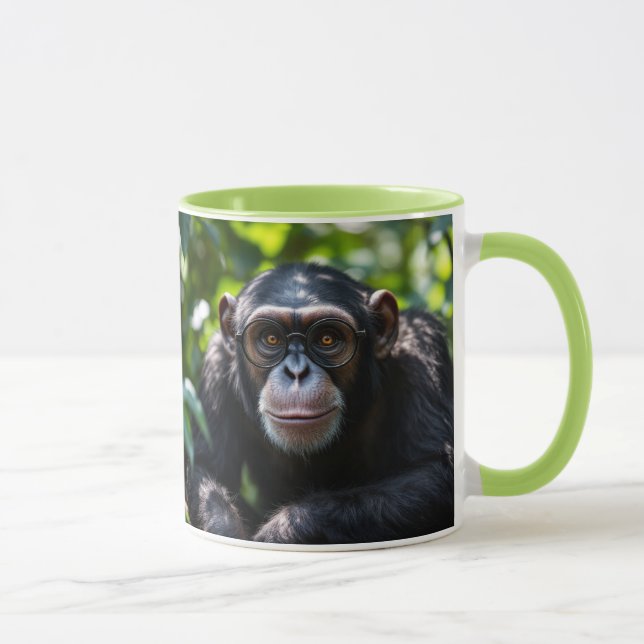 Caneca Chimpanzé curieux avec lunettes dans la jungle. (Direita)