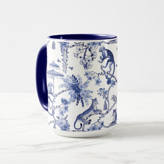 Caneca Chinoiserie Chic Jungle Toile | Azul e Branco Gran (Frente Esquerda)