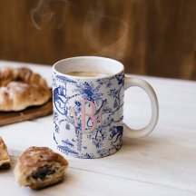 Chinoiserie Jungle Toile | Monograma Azul e Branco