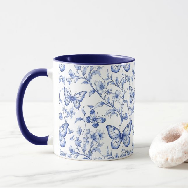 Caneca Chinoiserie Toile De Jouy Pattern (Com Donut)