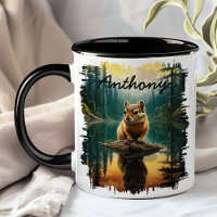 Chipmunk na Reflexão do Lago Log