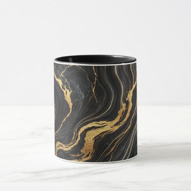 Caneca Chique Glamour Preto e Dourado com Efeito Mármore (Centro)