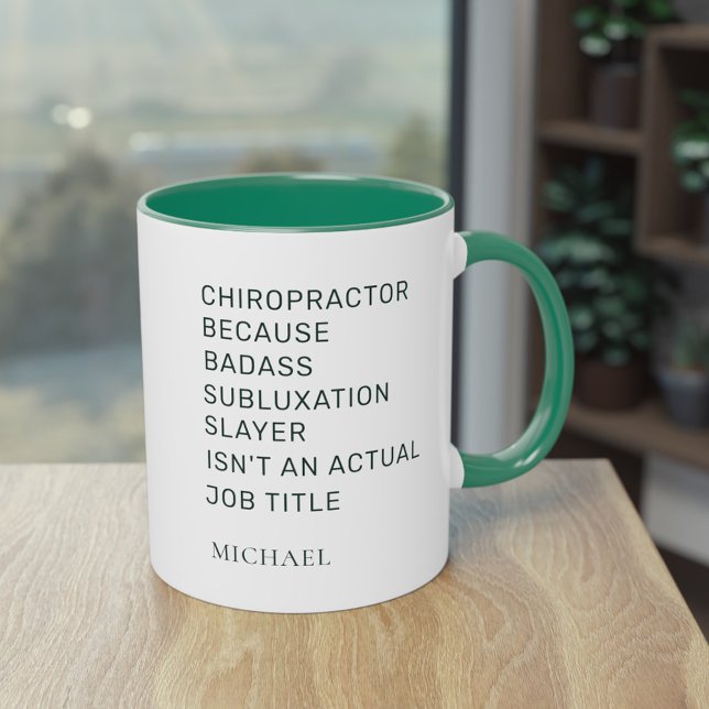 Caneca Chiropractor Porque A Subluxação É Personalizada (Chiropractor Green White Coworker Custom Coffee Mug)
