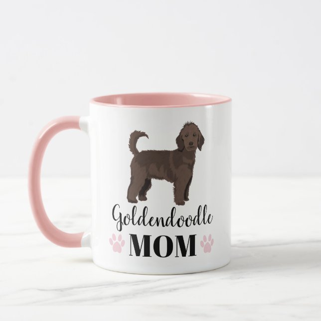 Caneca Chocolate Goldendoodle Mãe foto personalizada (Esquerda)
