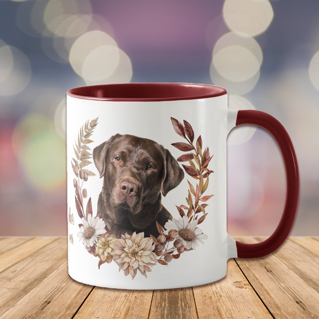 Caneca Chocolate Labrador Retriever Autumn Wreath (Criador carregado)
