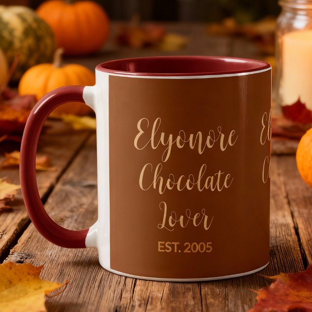 Caneca Chocolate Lover Cream Script Personalized Name Est (Criador carregado)